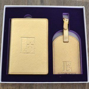 NIB New Elton John Gold Luggage Tag and Travel Wallet Set